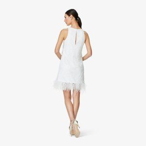 Aidan by Aidan Mattox | Hand-Sequined Trapeze Halter Dress with Feather Trim